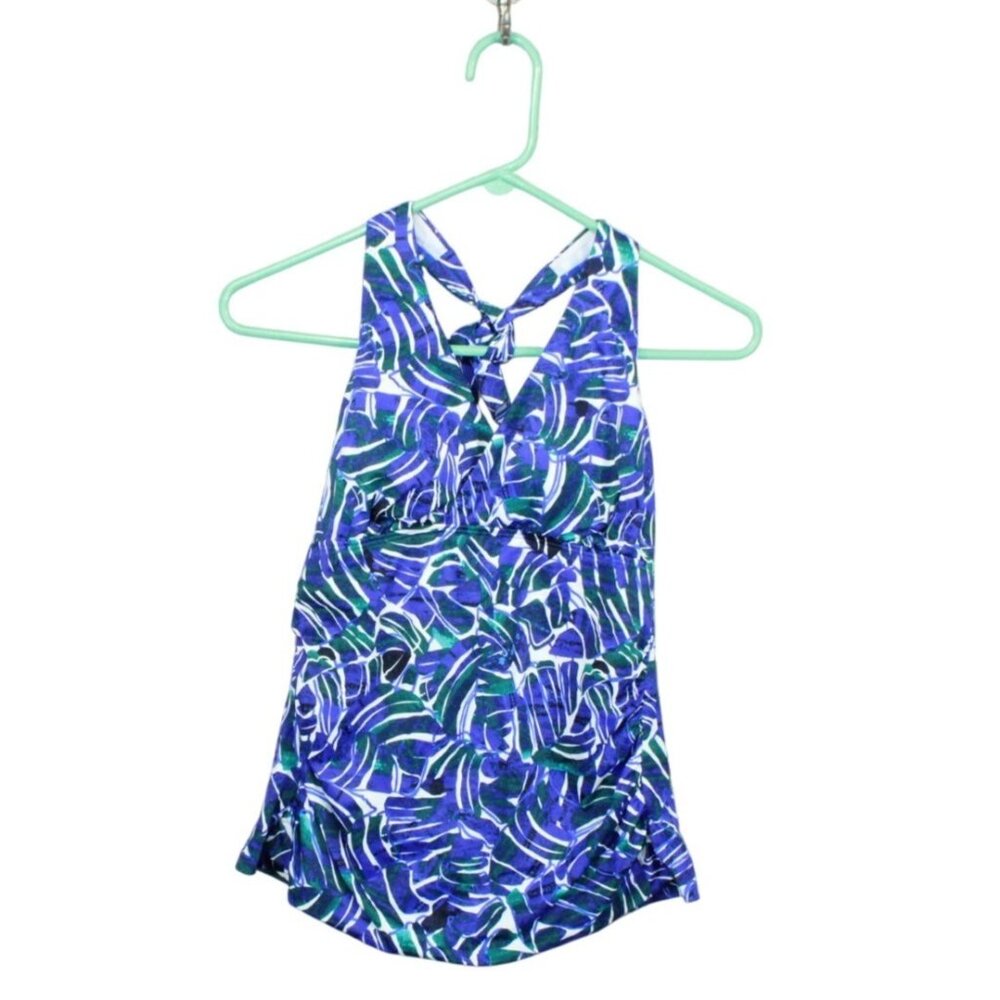 LL Bean Mix and Match Swim Collection Halter Tankini Top Blue Floral 6